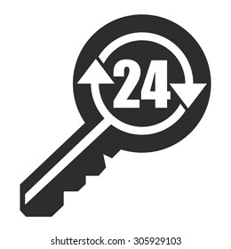 Black 24 Hour Locksmith Key Service Infographics Flat Icon, Sign Isolated On White Background