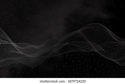 Black Abstract Background. Hi Tech Network. Cyberspace Grid. Outer Space. Starry Outer Space Texture. 3D Illustration