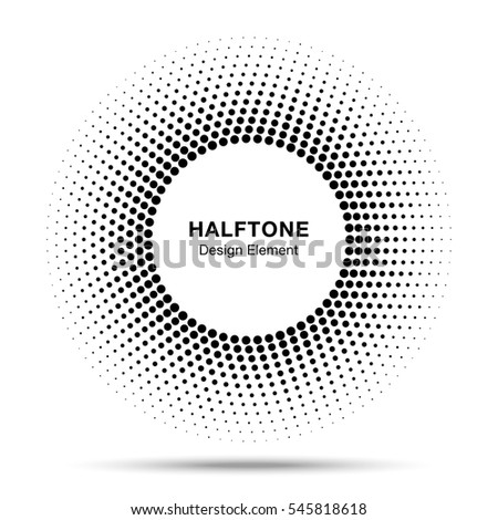 Black abstract circle frame halftone dots logo emblem design element for medical, treatment, cosmetic. Round border Icon using halftone circle dots raster texture