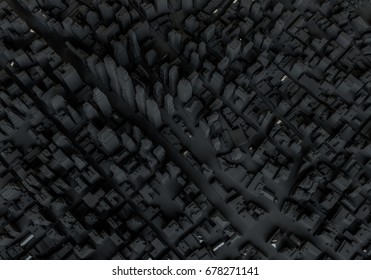 Black Abstract City. View From Above. 3d Illustration