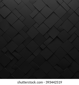 Black abstract squares backdrop. Geometric polygons, as tile wall. Interior room