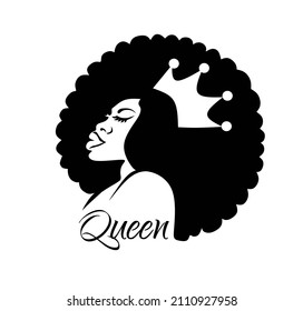 Black African Afro American girl woman beautiful lady head face profile  silhouette drawing,curly puffs hair,crown.Queen.Plotter laser cut.Vinyl wall sticker decal.T shirt print design.DIY cut.Art.
