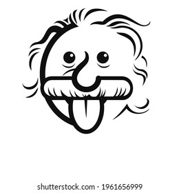 Black Albert Einstein Funny -showing Tongue Icon On White Background With Space To Write Your Text