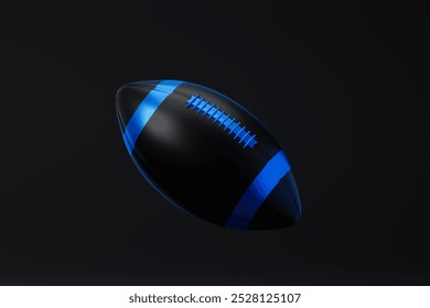 Black American football with blue elements isolated over black background. 3D rendering. - Powered by Shutterstock