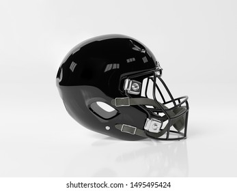 Black American Football Helmet Isolated On White Background Mockup 3D Rendering