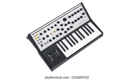 Black analog synthesizer 3D illustration.