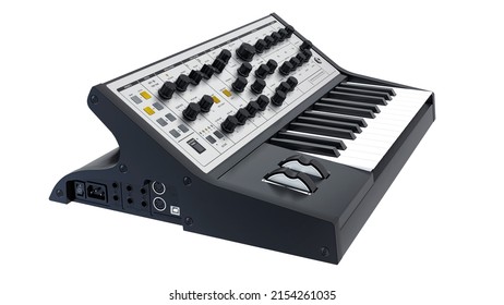 Black analog synthesizer 3D illustration.