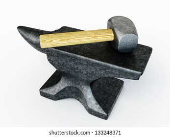 Black Anvil And Hammer Isolated On A White