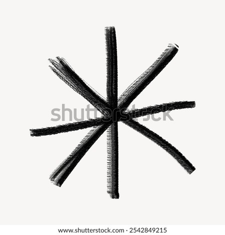 Black asterisk shape, chalk texture doodle. Simple hand drawn sparkle star icon doodle illustration. Minimal simple aesthetic sparkle star hand drawn illustration. Black marker asterisk.
