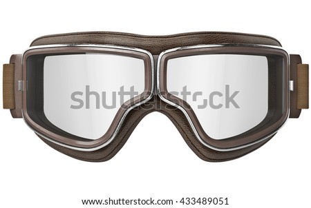 Black aviation goggles in vintage style with chrome inserts, front view. 3D graphic Stock photo © 