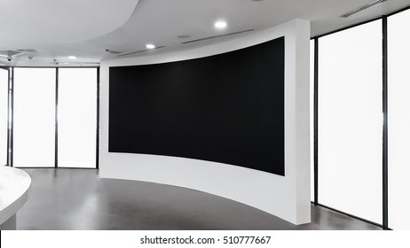 Black Backdrop Curved Screen In Seminar Room