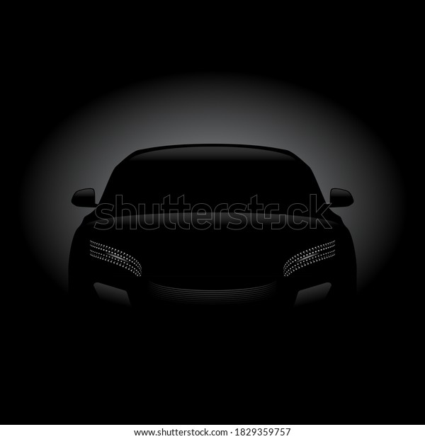 Black\
background with car silhouette and white\
lights