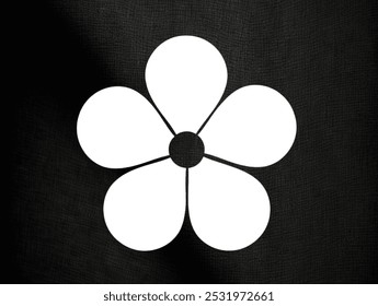 The black background image in the picture is an illustration of a single white flower with five petals and a hole in the center. It is used as an illustration in various artworks. - Powered by Shutterstock