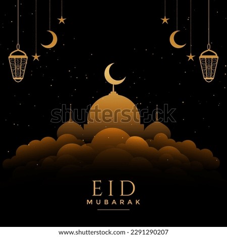 Black background with mosque illustration and with Eid Mubarak text. Overall, a well-designed Eid ul Fitr graphic post should convey joy, positivity, and unity, reflecting the spirit of the festival.