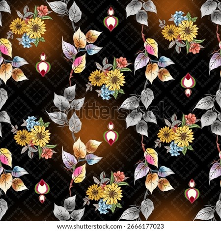 black background with multi flow digital all over design all over design geometrical pattern ethnic motif ethnic border design and shirt peasley boder floral design