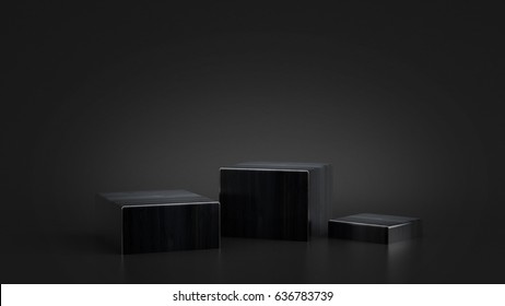 Black Background With A Pedestal, 3d Illustration, 3d Rendering.