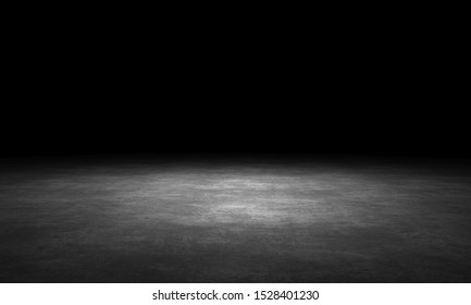 Black background with spotlight to stone ground. Dark interior background. 3D rendering