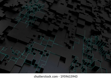 Black Background Tech Minimalism Abstract Pattern. 3D Render