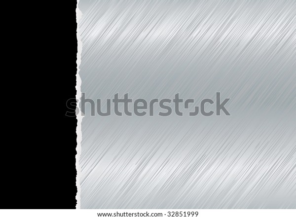 Black background with torn page and metal\
sheet and light\
reflection