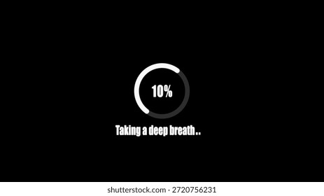 A black background with a white circular progress bar showing 10 percent completion and the text Taking a deep breath in white font