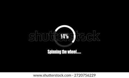 A black background with a white circular progress bar and 14 percent displayed inside, accompanied by the text spinning the wheel below