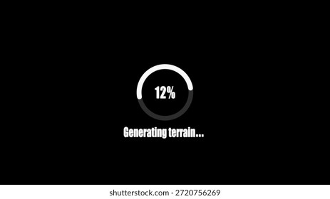 A black background with a white loading progress bar in a circular gauge shape showing 12% completion and the text "Generating terrain..." below it in white.
