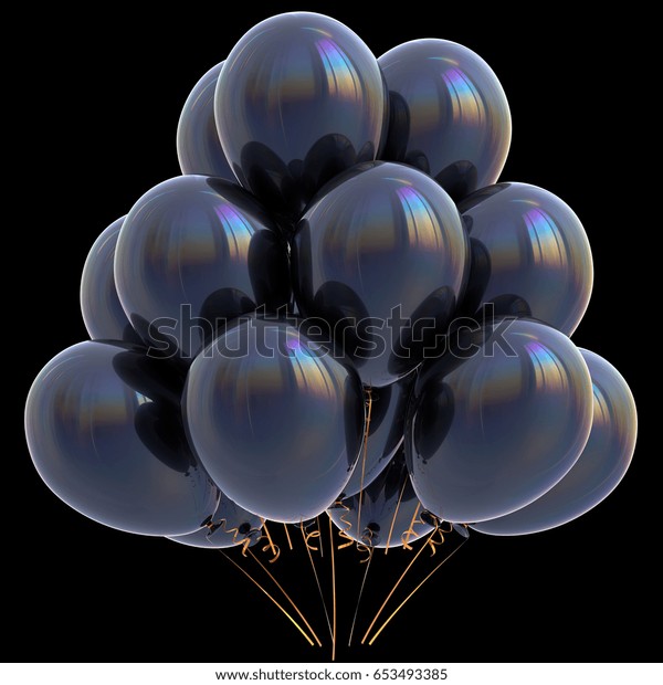 Black Balloons Happy Birthday Party Decoration Stock Illustration