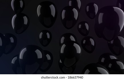 Black balloons isolated on dark background