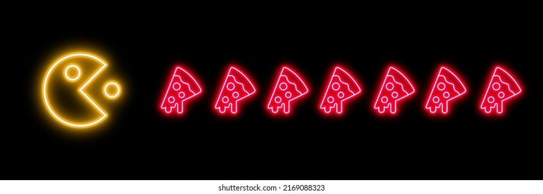 Black banner with illustration of Pac man and pizza.