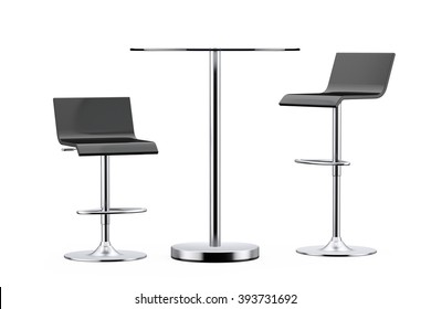 Black Bar Vintage Stools with Table on a white background