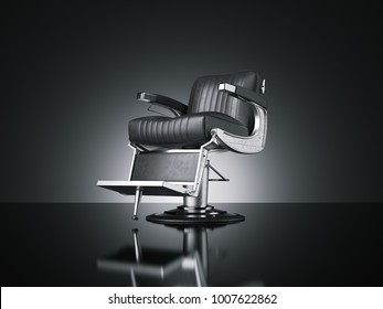 Black Barbershop Chair Isolated Dark Background. 3d Rendering