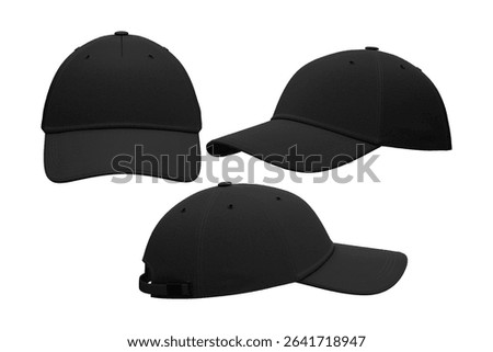 Black baseball cap set  mockup isolated on a grey and transparent background, front view, and side view. 3d rendering.