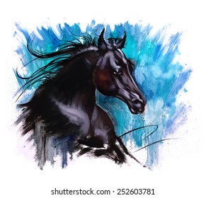 Black Beauty Horse Dramatic Painting Blue Stock Illustration 252603781 ...