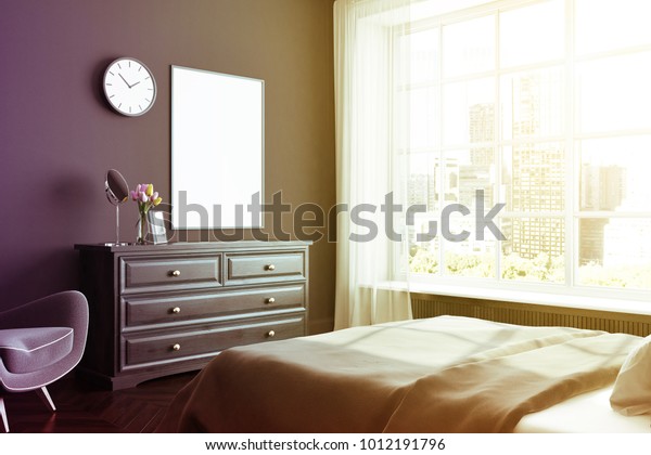 Black Bedroom Corner Gray Bed Set Interiors Stock Image