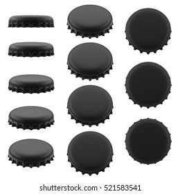 Black Beer Bottle Caps 3D Rendering