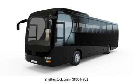 Black Big Tour Bus Isolated On White Background