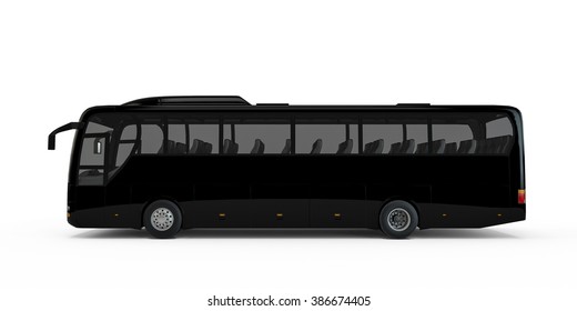 Black Big Tour Bus Isolated On White Background