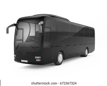 Black Big Tour Bus Isolated On A White Background. 3D Rendering