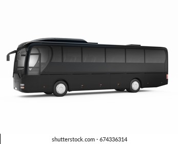 Black Big Tour Bus Isolated On A White Background. 3D Rendering