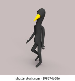 A black bird character. 3d illustration