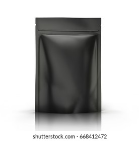 Black Blank 3d Rendering Zipper Pouch For Design Element Use, Isolated White Background Side View