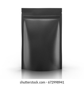 Black Blank 3d Rendering Zipper Pouch For Design Use, Isolated White Background Side View 