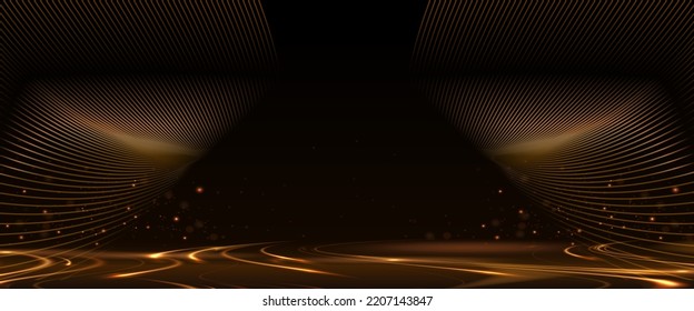 Black Blank Flowing Lines Award Background. Platform Stage Floor Luxury Background. Modern Abstract Design Template. LED Visual Motion Graphics. Wedding Invitation Poster. Certificate Design.  - Powered by Shutterstock