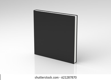 Black Blank Square Book Cover Standing Isolated On White Background With Clipping Path. 3d Render