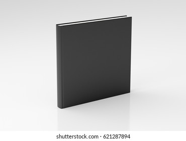 Black Blank Square Book Cover Standing Isolated On White Background With Clipping Path. 3d Render