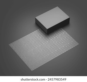 Black Box, Blank Puzzle game Mockup with Box, Clear Jigsaw pieces, big board tempelate, puzzle packaging 3D Rendered Isolated on a dark background