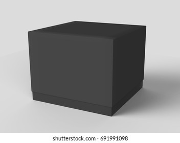 Black Box Cube Mockup, Blank Box Template Isolated On Grey In 3d Rendering