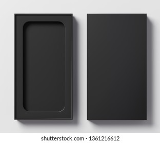 Black Box Template For A Phone On A Light Background Top View  - 3D Illustration