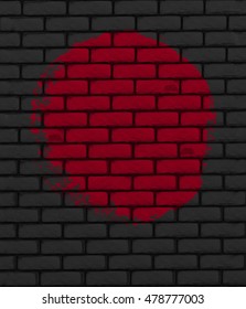 Black brick wall background with red circle brushstroke painting. 3D illustration