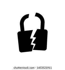 Black Broken Or Cracked Lock Icon Isolated. Unlock Sign